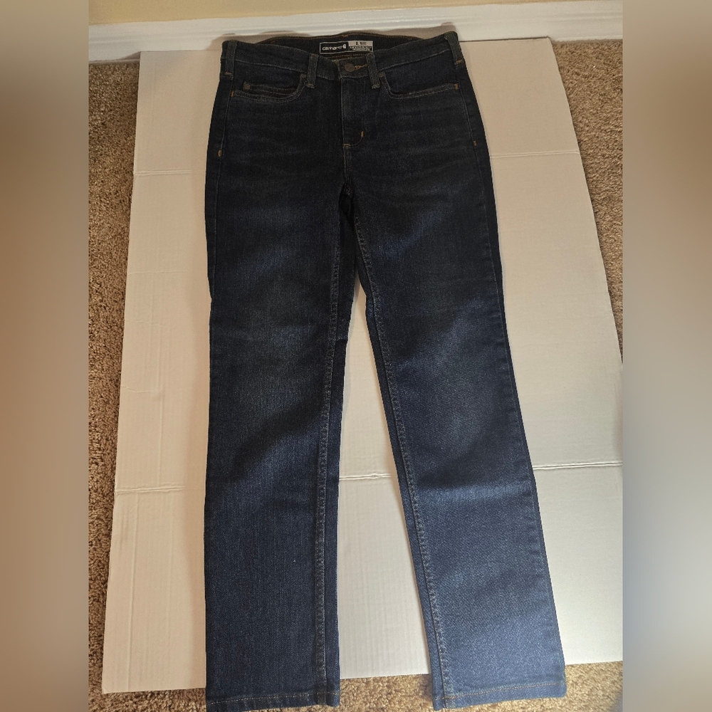 Carhartt Sz 8 short - Women's Mid Rise Jean - Slim Tapered Fit -  Dark wash NWT